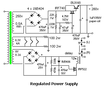 Schematic for regulated power supply.