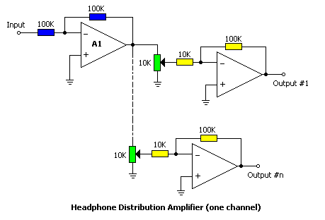 Schematic of headphone distribution amplifier.