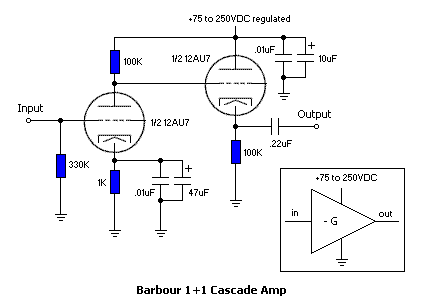 Schematic for Barbour 1+1 Cascade Amp.
