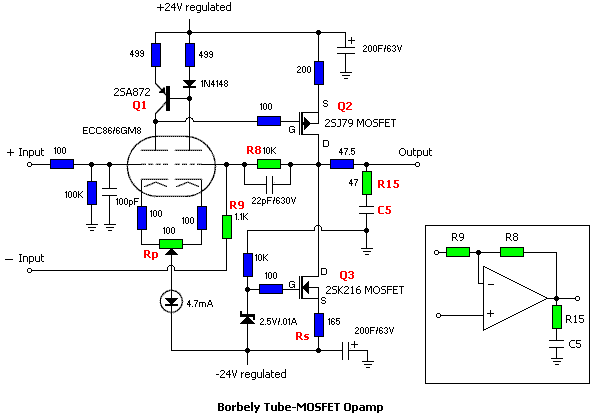 Schematic for Borbely Hybrid Opamp.