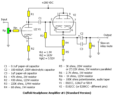 Schematic for version 1 headphone amp.