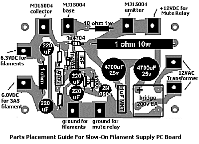 Parts guide for slow-on power supply pc board.